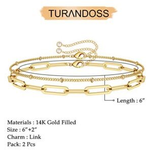 Dainty 14K Gold Adjustable Layered Bracelets for Women