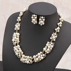 Elegant Gold Plated Pearl Bridal Jewelry Set