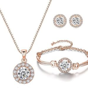 Elegant Heart Pendant Necklace & Earrings Set for Women
