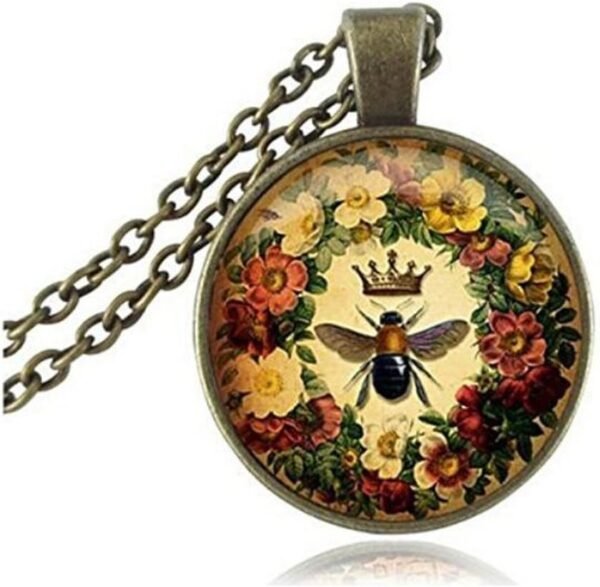 Queen Bee Antique Bronze Necklace - Handmade Flower Jewelry