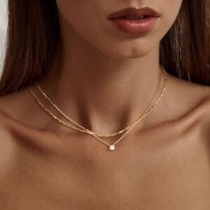 Tewiky Dainty 14k Gold CZ Choker Necklace for Women