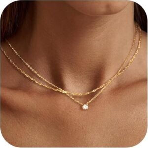 Tewiky Dainty 14k Gold CZ Choker Necklace for Women