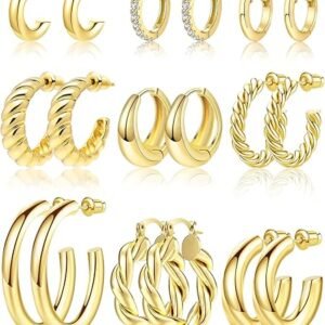 Trendy 9-Pair Gold Hoop Earrings Set for Women